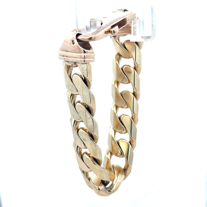 9ct yellow gold curb bracelet, unbranded, with a weight of 127g, shown in a close-up image highlighting the chain links.