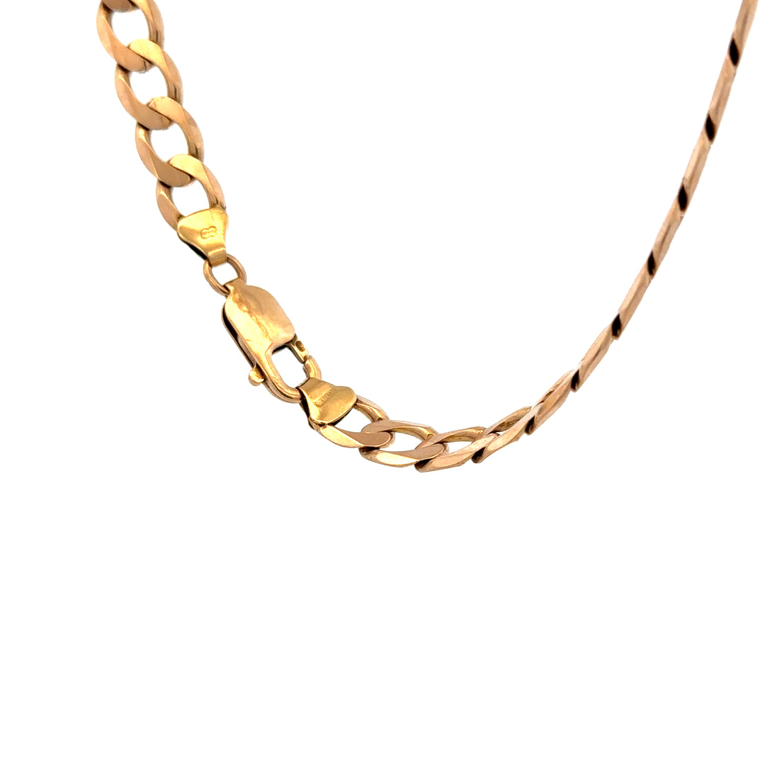 9ct yellow gold curb bracelet weighing 13.2g, featuring interlinked flat chain links, unbranded jewelry accessory.