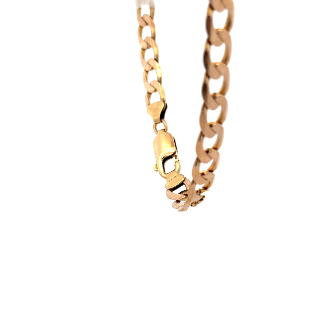 9ct yellow gold curb bracelet weighing 13.2g, unbranded, with a classic chain link design and polished finish.