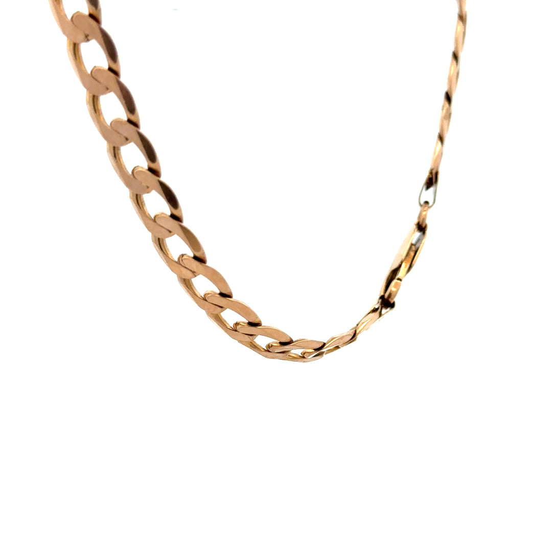 9ct yellow gold curb bracelet weighing 13.2g, featuring interlinked flat gold links with a secure clasp design.