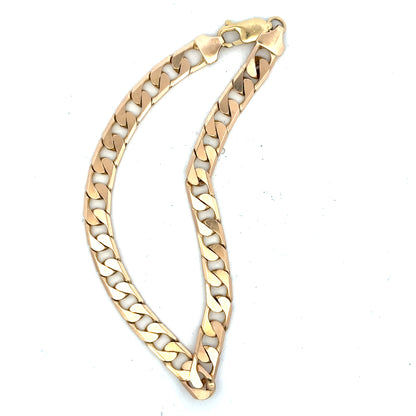 9ct yellow gold curb bracelet weighs 14.5g, featuring a classic chain link design, unbranded jewelry accessory.