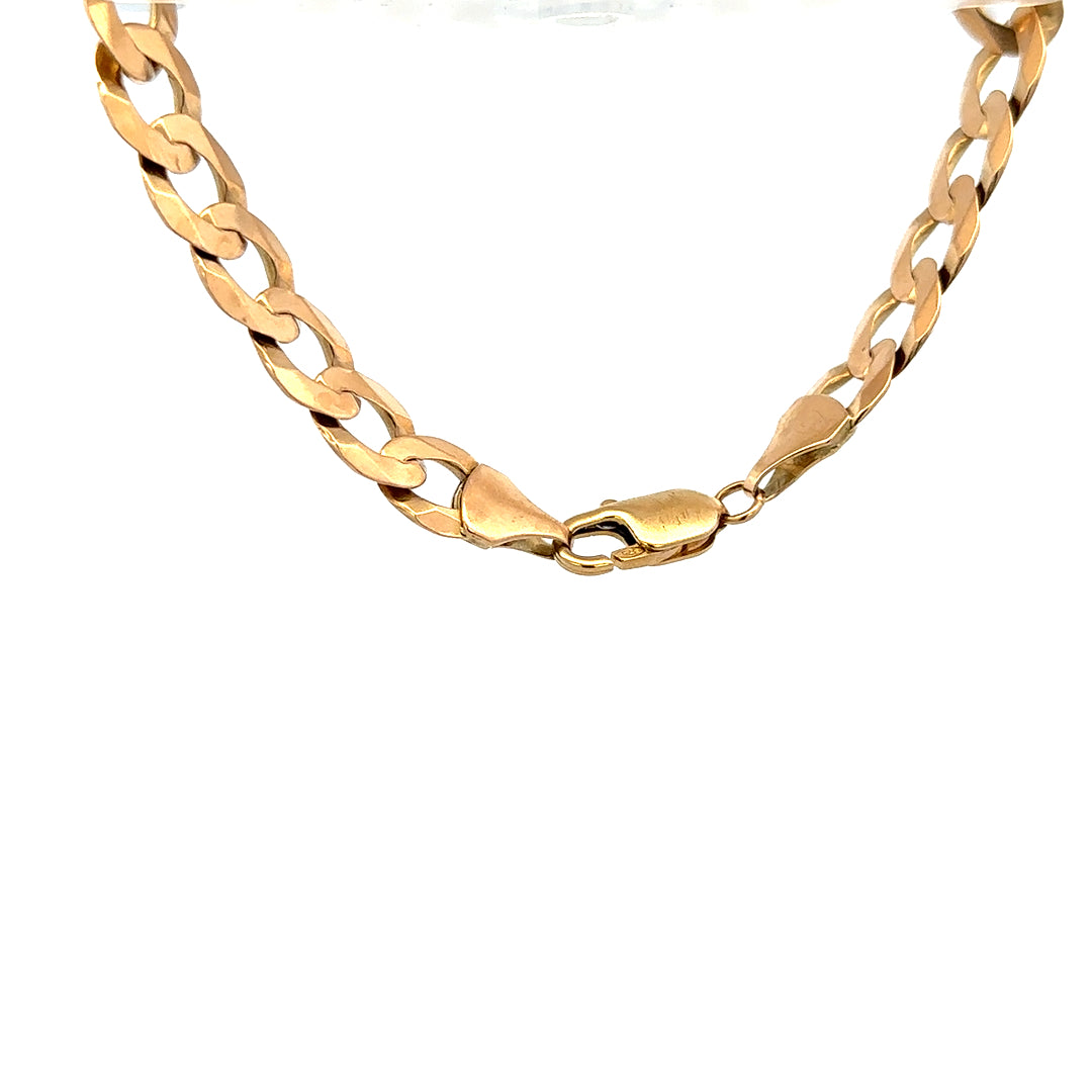 9ct yellow gold curb bracelet weighing 15.5g, featuring classic linked chain design, unbranded jewelry accessory with polished finish.