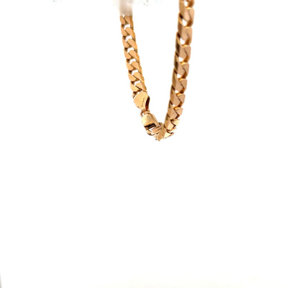 9ct yellow gold curb bracelet weighing 17.1g, featuring classic linked chain design and polished finish.
