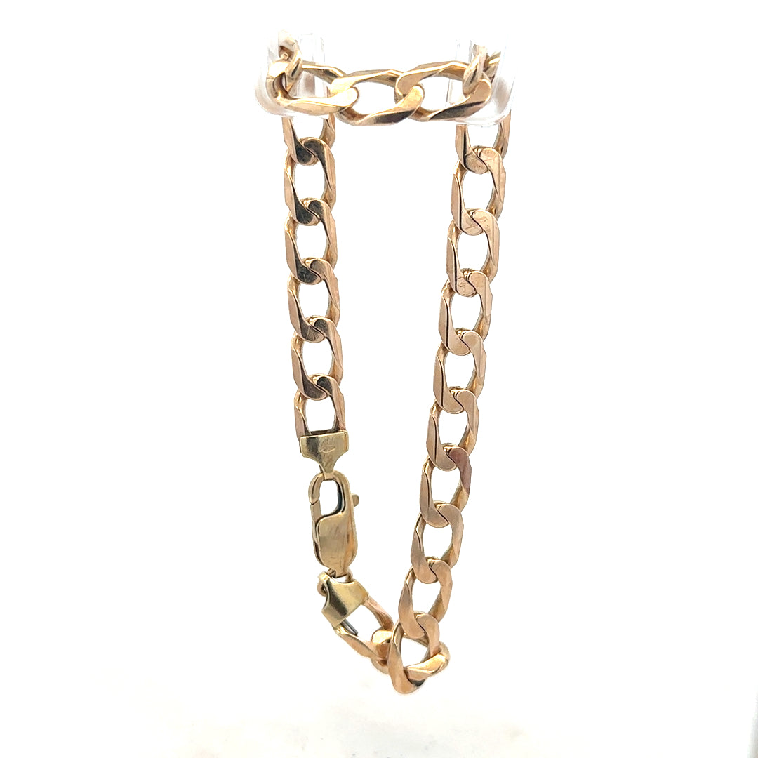 9ct yellow gold curb bracelet, unbranded, weighing 18.3g, featuring classic interlinked chain design.