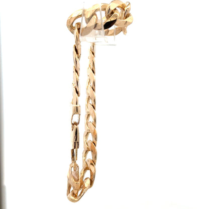 9ct yellow gold curb bracelet weighing 47.5g, featuring classic linked chain design and secure clasp.