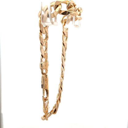 9ct yellow gold curb bracelet weighing 47.5g, unbranded, featuring classic linked chain design.