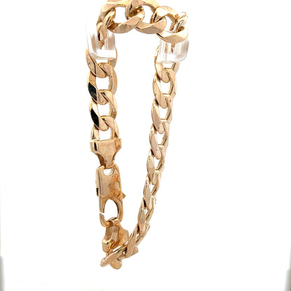 9ct yellow gold curb bracelet weighing 47.5g, unbranded, with a classic linked chain design displayed in the image.