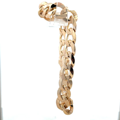 9ct yellow gold curb bracelet weighing 47.5g, unbranded, with polished links and secure clasp visible in the image.