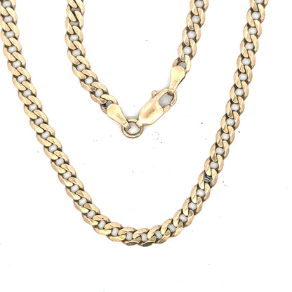 9ct yellow gold curb bracelet weighing 5.2g with polished links, unbranded jewelry piece displayed on a neutral background.