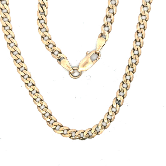 9ct yellow gold curb bracelet weighing 5.2g with polished links, unbranded jewelry piece displayed on a neutral background.