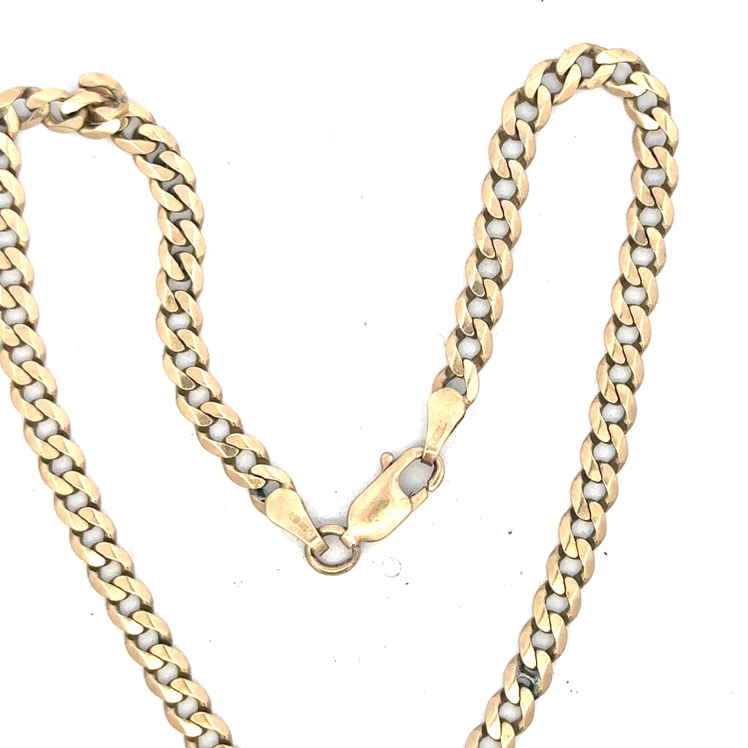 9ct yellow gold curb bracelet with a sleek chain design, weighing 5.2 grams, showcasing a polished and durable jewelry piece.