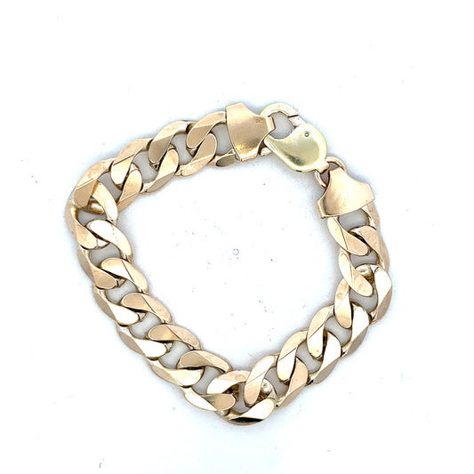 9ct yellow gold curb bracelet weighing 55g, unbranded, with a classic chain design visible in the image.