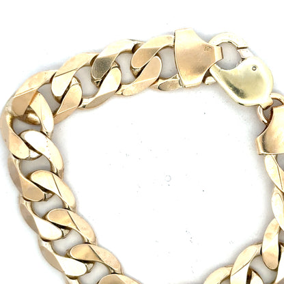 9ct yellow gold curb bracelet with a 55g weight, featuring classic linked design, unbranded jewelry piece.