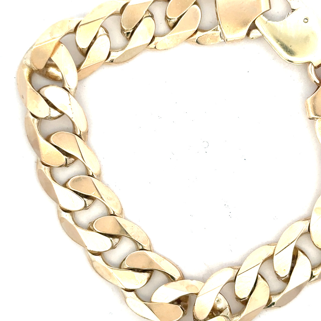 9ct yellow gold curb bracelet weighing 55g, featuring a classic chain design, unbranded jewelry for elegant wear.