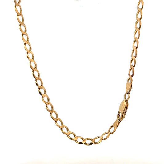 9ct yellow gold curb bracelet weighing 7.6g, featuring classic linked design and polished finish.