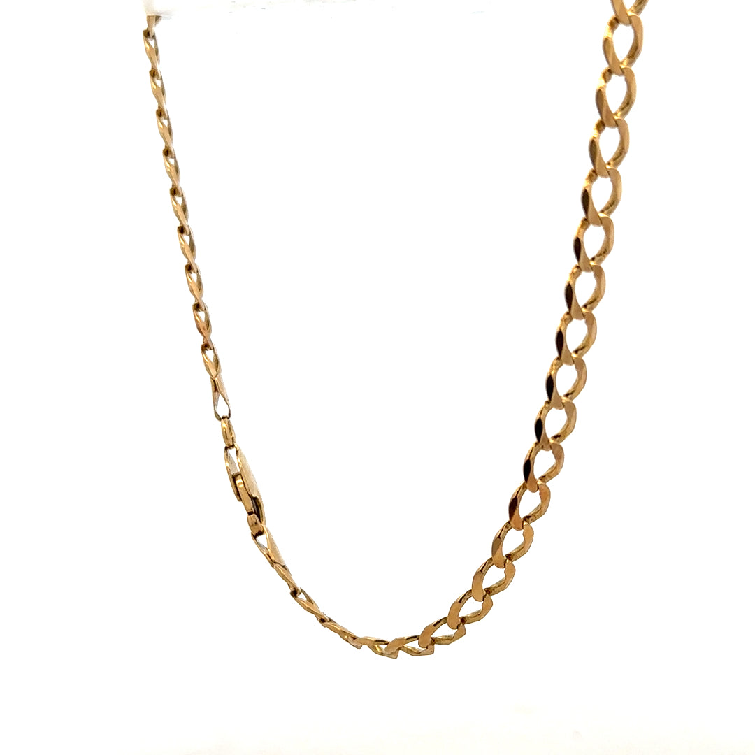 9ct yellow gold curb bracelet weighing 7.6g, stylish jewelry accessory with a classic chain design.