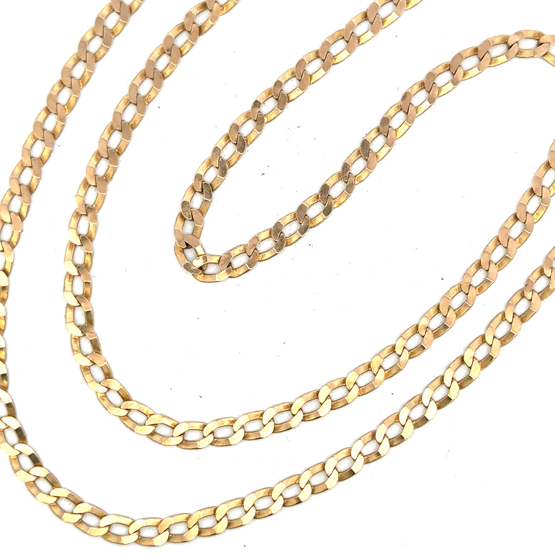 9ct yellow gold curb chain weighing 11.5g, featuring classic linked design, unbranded jewelry accessory.