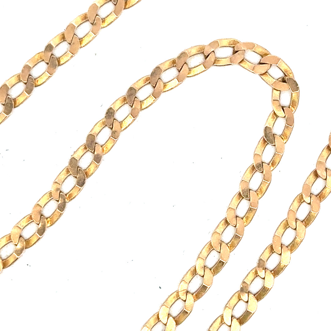 9ct yellow gold curb chain weighing 11.5g, showcasing a polished gold link design, unbranded jewelry accessory.