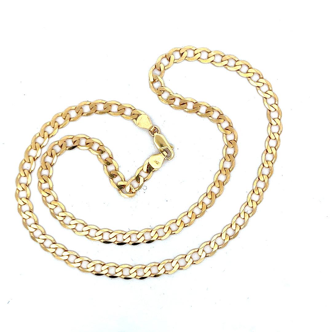 9ct yellow gold curb chain weighing 14.7g, featuring classic link design and polished finish, unbranded jewelry accessory.