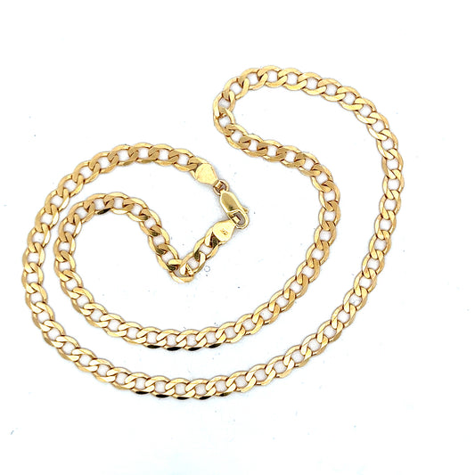 9ct yellow gold curb chain weighing 14.7g, featuring classic link design and polished finish, unbranded jewelry accessory.