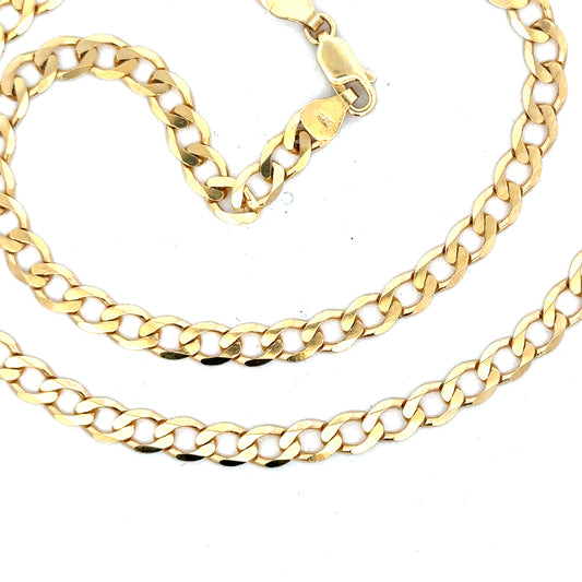 9ct yellow gold curb chain weighing 14.7g, unbranded jewelry with a classic link design and polished finish.