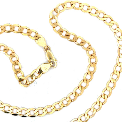 9ct yellow gold curb chain weighing 14.7g, showcasing its classic linked design and polished finish.