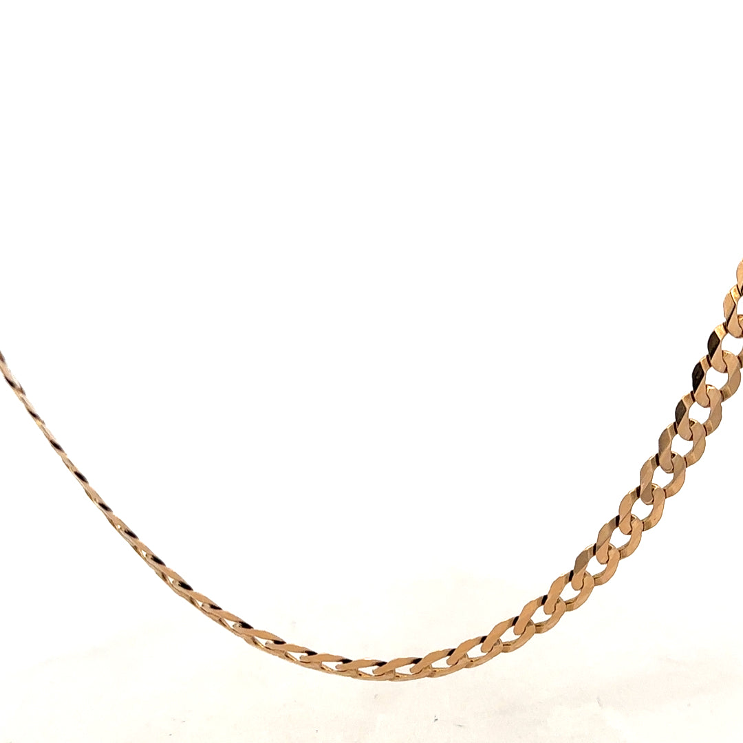 9ct yellow gold curb chain weighing 14.7g, featuring a classic linked design, unbranded jewelry accessory.