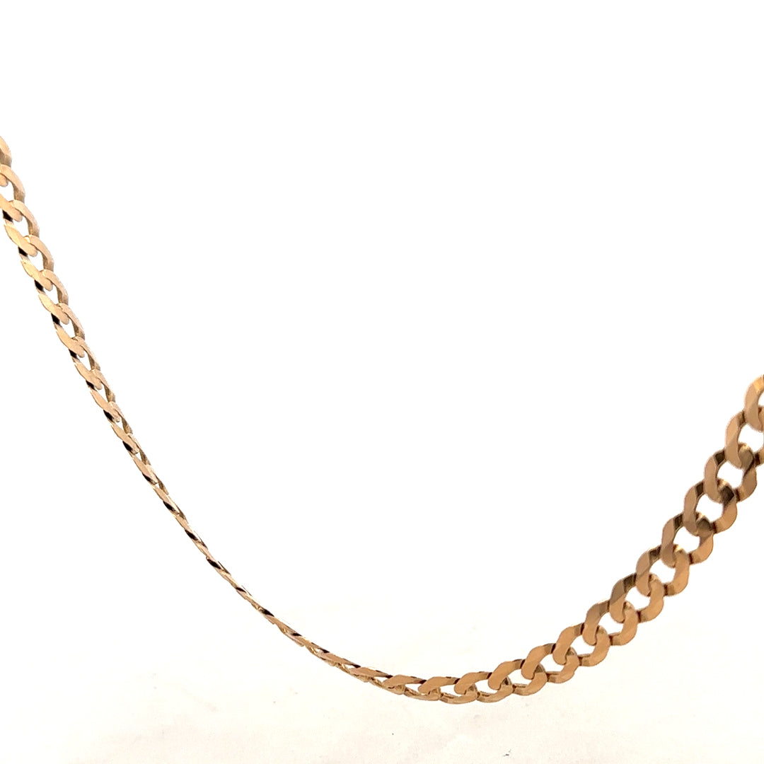 9ct yellow gold curb chain weighing 14.7g, featuring classic linked design, unbranded jewelry piece.