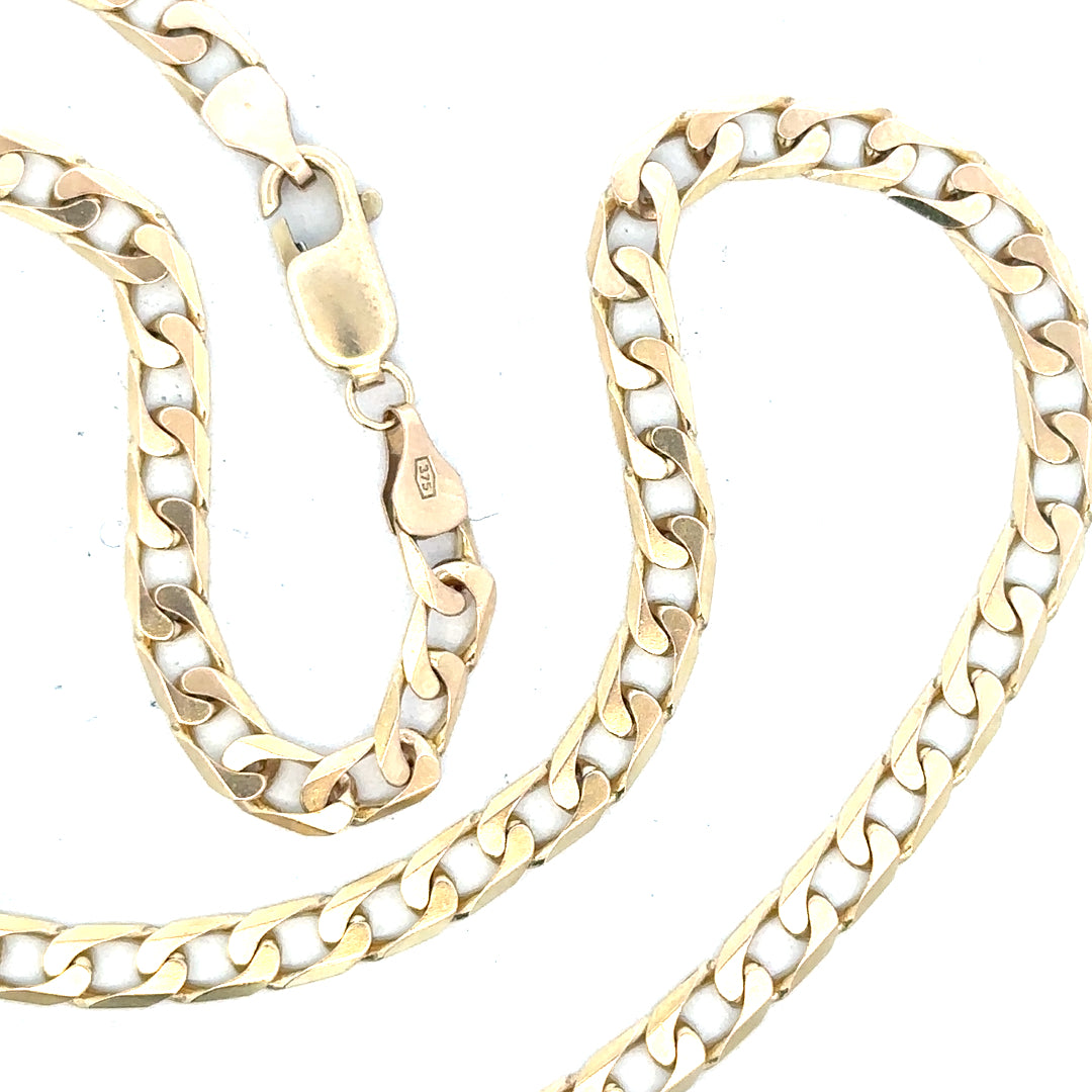 9ct yellow gold curb chain with a sturdy link design, weighing 15.9g, showcasing its classic and elegant jewelry style.