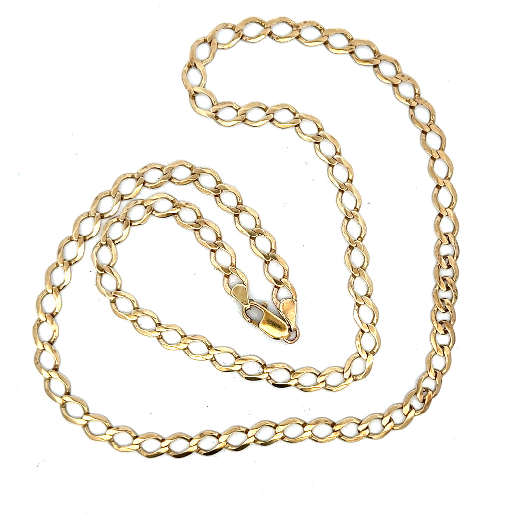 9ct yellow gold curb chain weighing 16.3g, featuring classic linked design, unbranded jewelry accessory for men or women.
