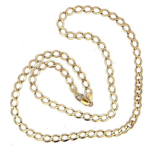 9ct yellow gold curb chain weighing 16.3g, featuring classic linked design, unbranded jewelry accessory for men or women.