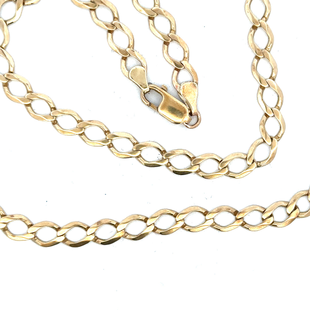 9ct yellow gold curb chain weighing 16.3g, featuring a classic linked design, crafted from high-quality gold.