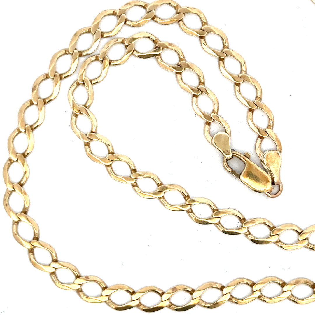 9ct yellow gold curb chain, 16.3g, unbranded jewelry with a classic link design, shown on a plain background.