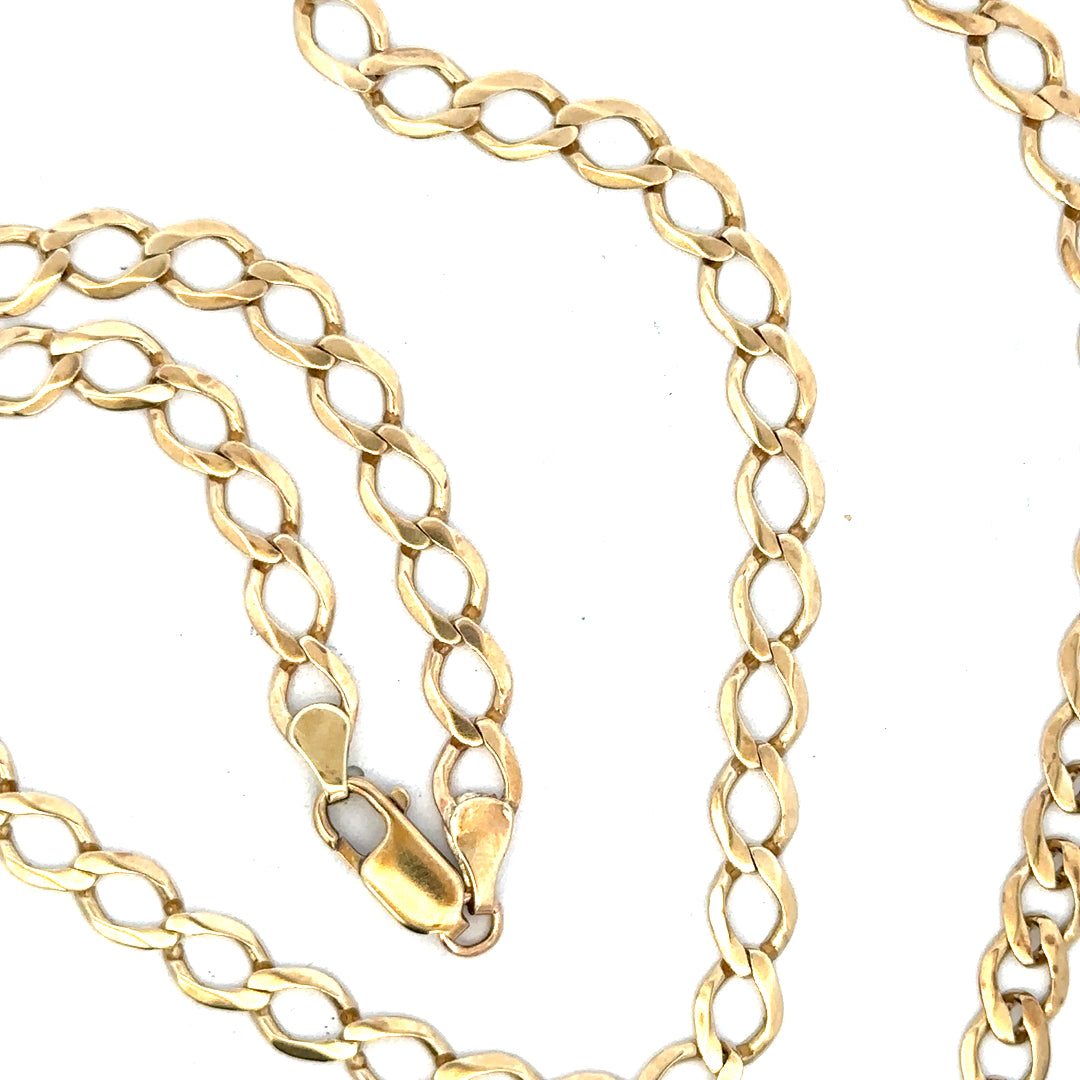 9ct yellow gold curb chain weighing 16.3g, featuring classic linked design, unbranded jewelry accessory.