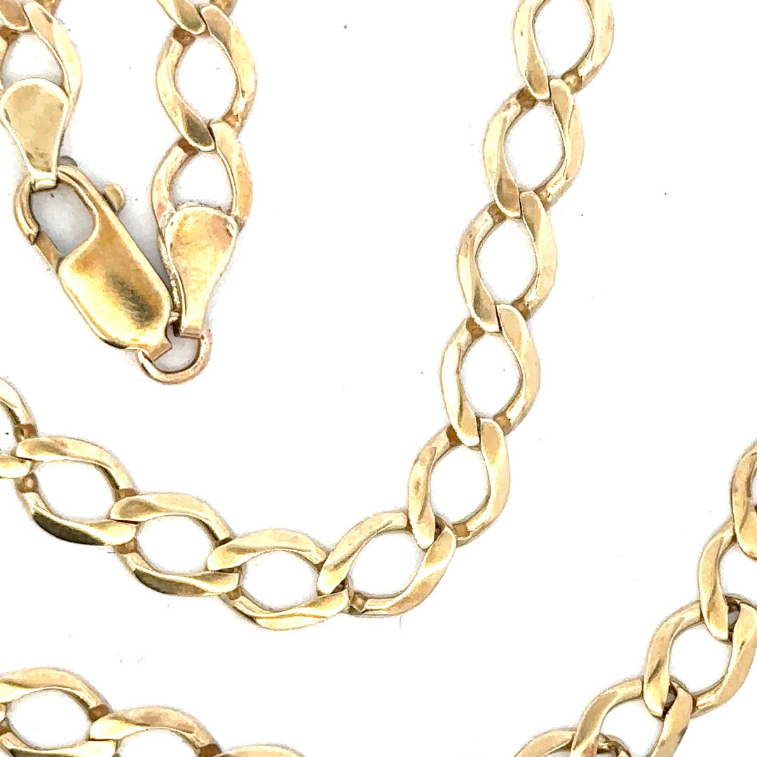 9ct yellow gold curb chain weighing 16.3 grams, featuring classic linked design, unbranded jewelry accessory.