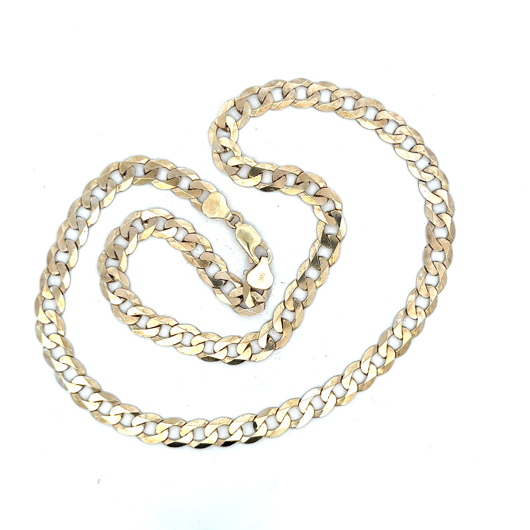 9ct yellow gold curb chain weighing 25.8g with a classic design, ideal for jewelry accessories.