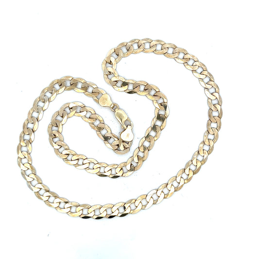 9ct yellow gold curb chain weighing 25.8g with a classic design, ideal for jewelry accessories.