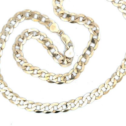 9ct yellow gold curb chain weighing 25.8g, featuring a classic linked design, unbranded jewelry accessory.