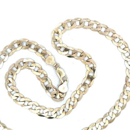 9ct yellow gold curb chain weighing 25.8g, unbranded, with a detailed close-up of the textured links.