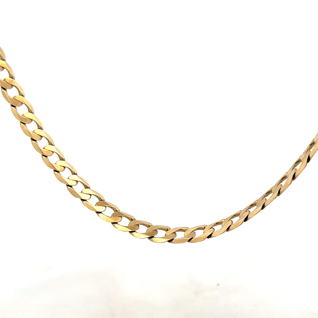 9ct yellow gold curb chain weighing 30.3g, featuring a classic linked design and polished finish.