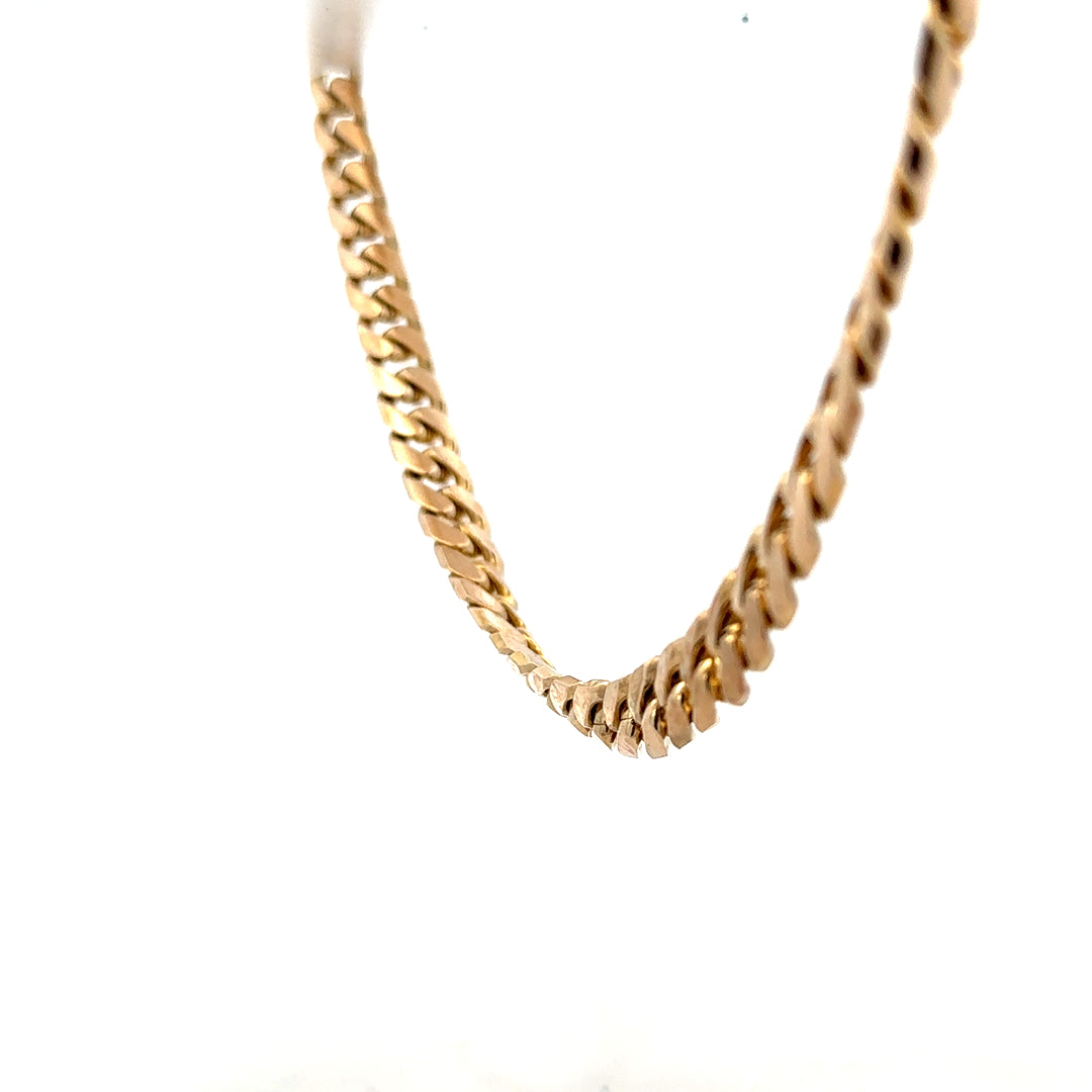 9ct yellow gold curb chain, unbranded, 61.4g, with detailed links and polished finish.