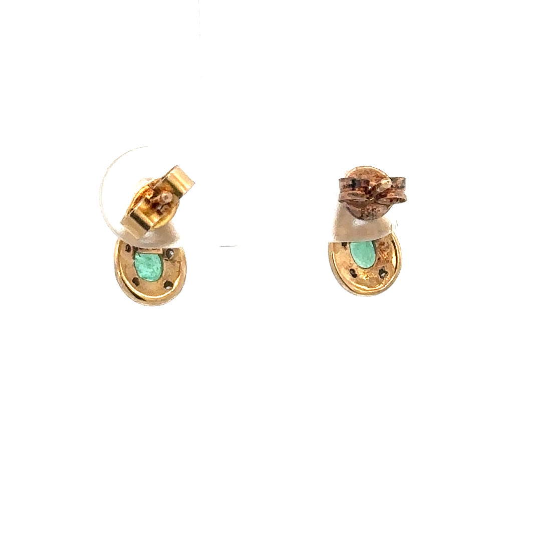 9ct yellow gold diamond and emerald earrings, unbranded, featuring sparkling diamonds and vibrant emeralds on delicate gold settings.