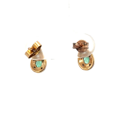 9ct yellow gold diamond and emerald earrings, lightweight jewelry with sparkling diamonds and vibrant emeralds, unbranded.