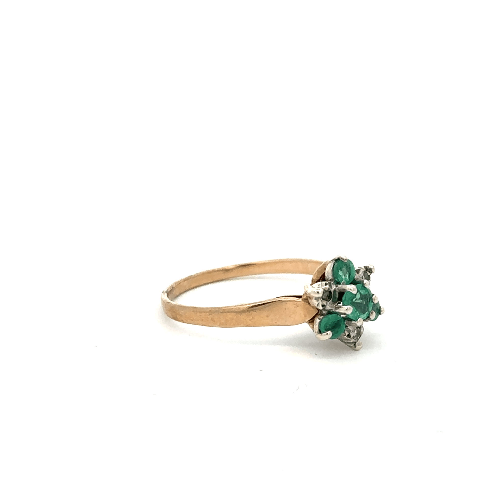 9ct yellow gold ring with diamond and emerald accents, size O, unbranded jewelry for elegant wear