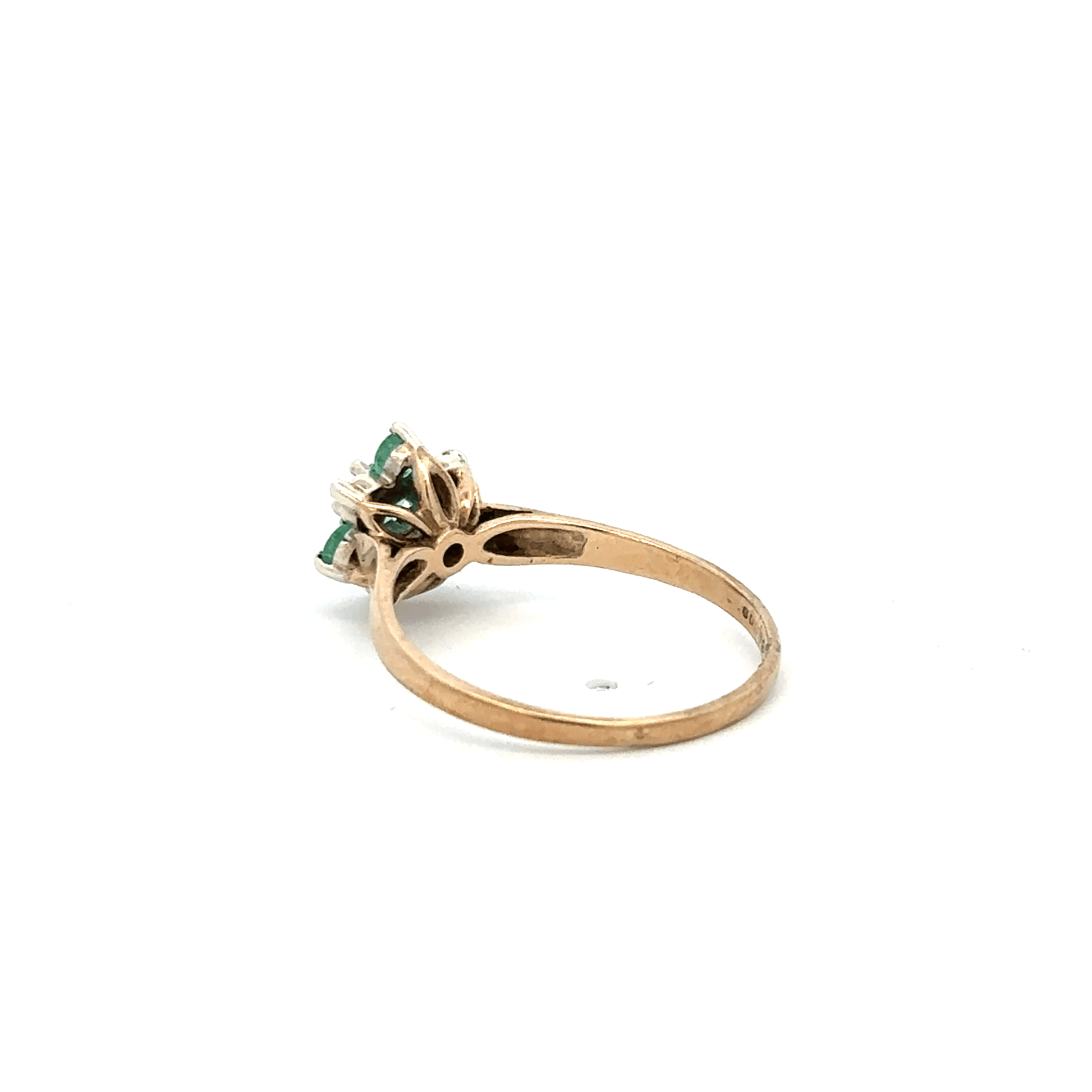 9ct yellow gold diamond and emerald ring, size O, featuring a central emerald and sparkling diamonds, unbranded jewelry accessory