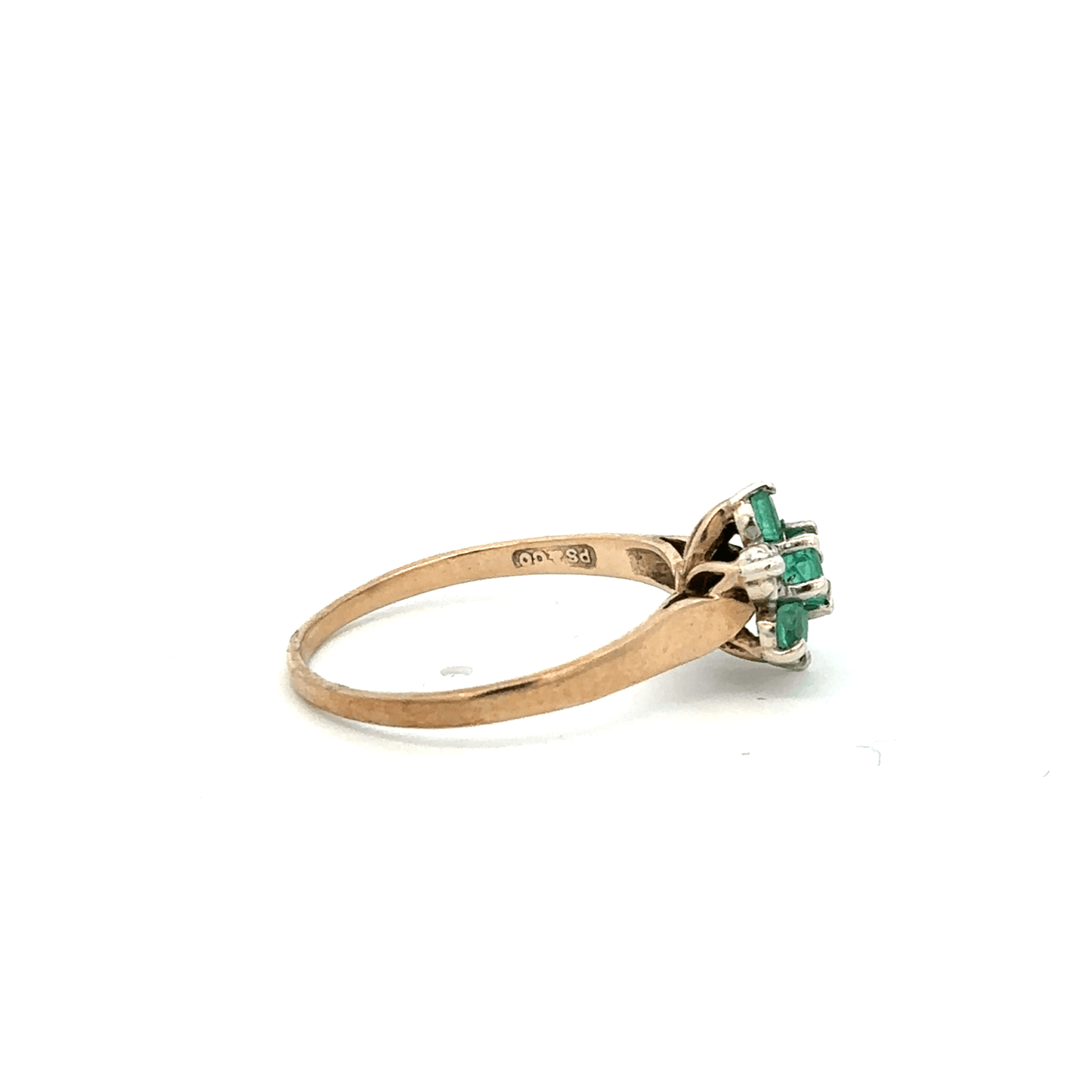 9ct yellow gold diamond and emerald ring, size O, featuring a central emerald and sparkling diamonds, unbranded jewelry image.