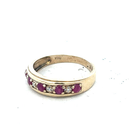 9ct yellow gold ring with diamonds and rubies, size M, 2.3g, unbranded jewelry featuring colorful gemstone accents.