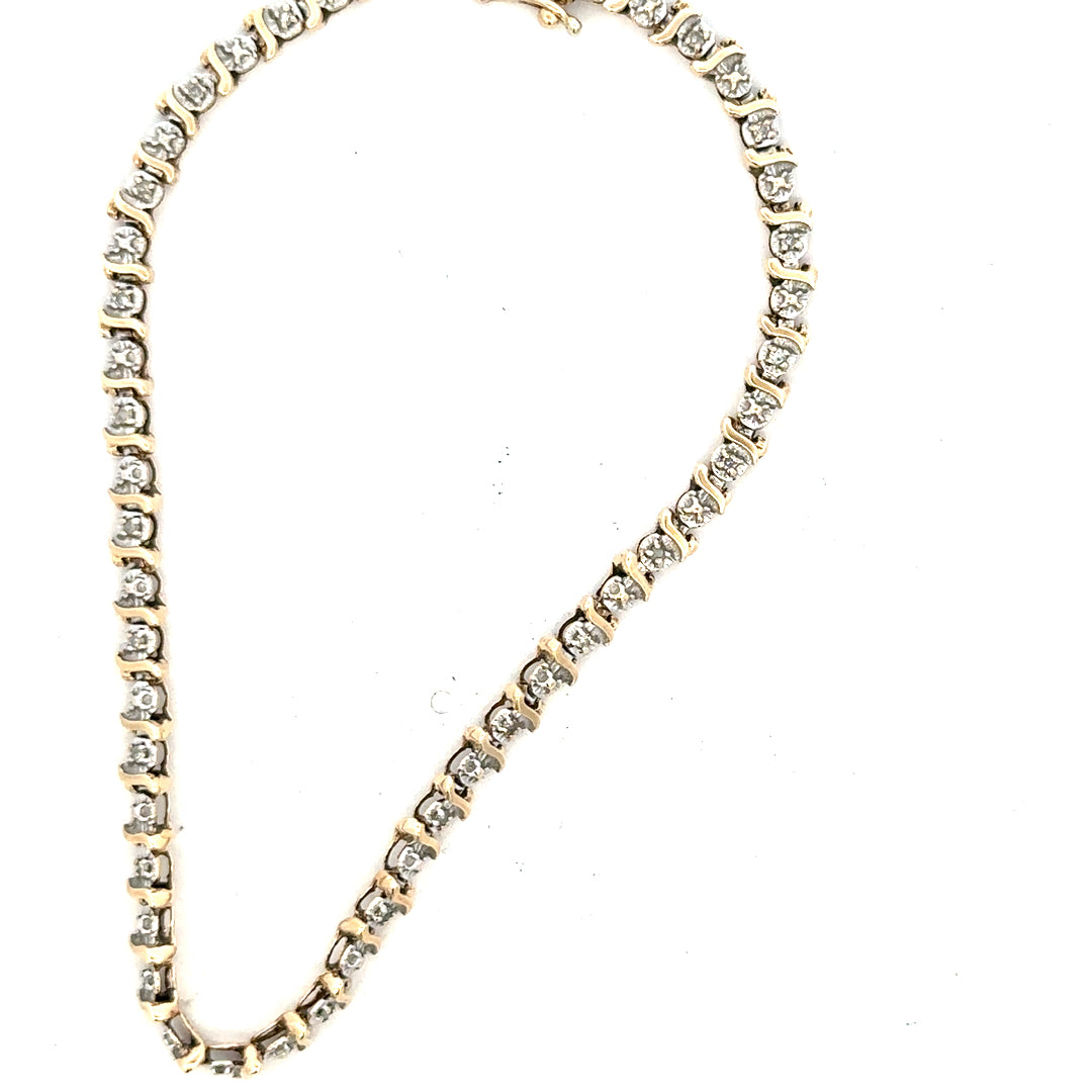 9ct yellow gold diamond bracelet with delicate design, weighing approximately 5g, featuring sparkling diamonds in a fine jewelry setting