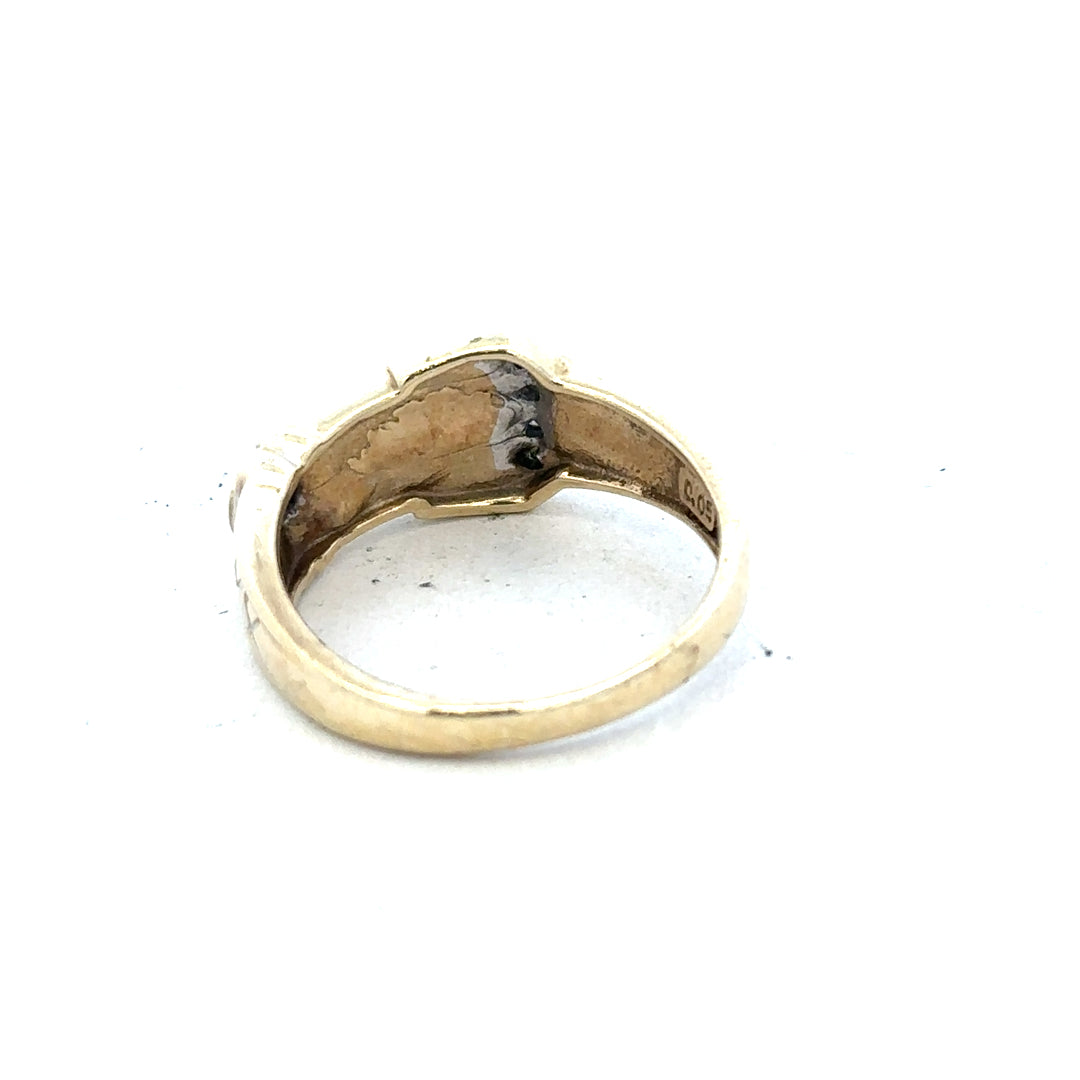 9ct yellow gold diamond buckle ring in size R with sparkling diamonds, crafted with elegant design and quality craftsmanship.