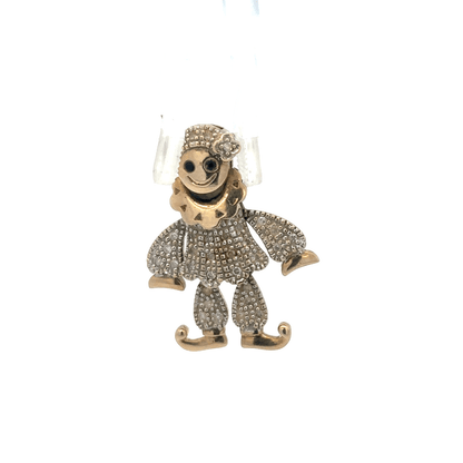 9ct yellow gold diamond clown pendant, unbranded, featuring a playful design with sparkling diamonds, weighs 5.2g.